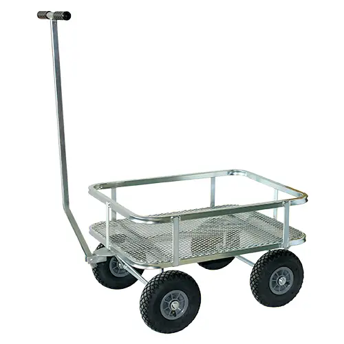 Close-up of the robust turntable steering and tow-handle assembly on the GCGP130 industrial trolley